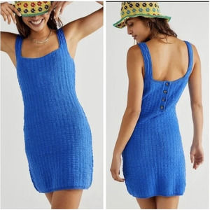 Free People Beach Short & Sweet Mini Dress Mazarine Blue Button-Back Stretch M